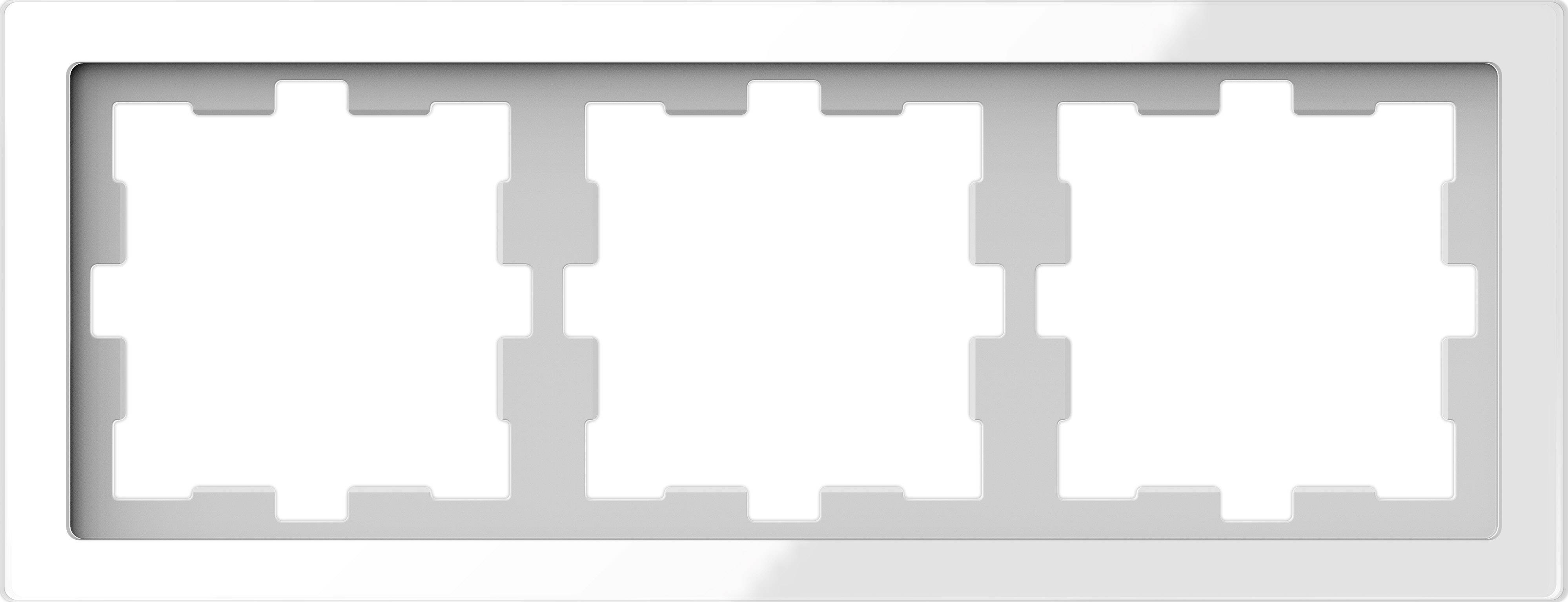 Cadre quadruple en plastique pour installations électriques, rectangulaire, avec espace pour quatre interrupteurs ou prises de courant.
