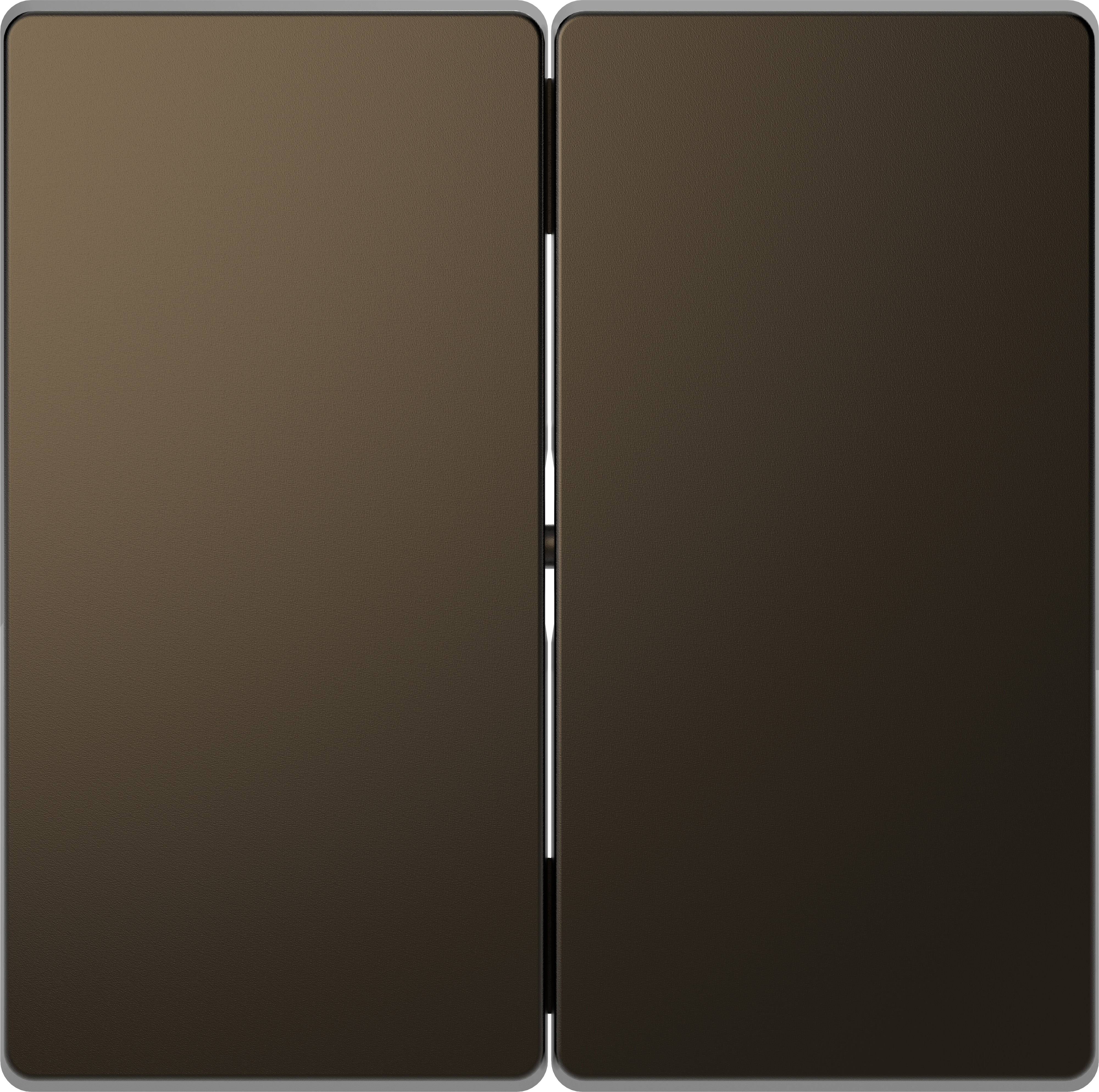 Deux surfaces rectangulaires brun foncé avec un étroit espace entre elles. Disposées symétriquement, avec une surface légèrement brillante.
