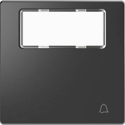 Couvercle gris d'interrupteur avec découpe rectangulaire et symbole de sonnette dans le coin inférieur droit.