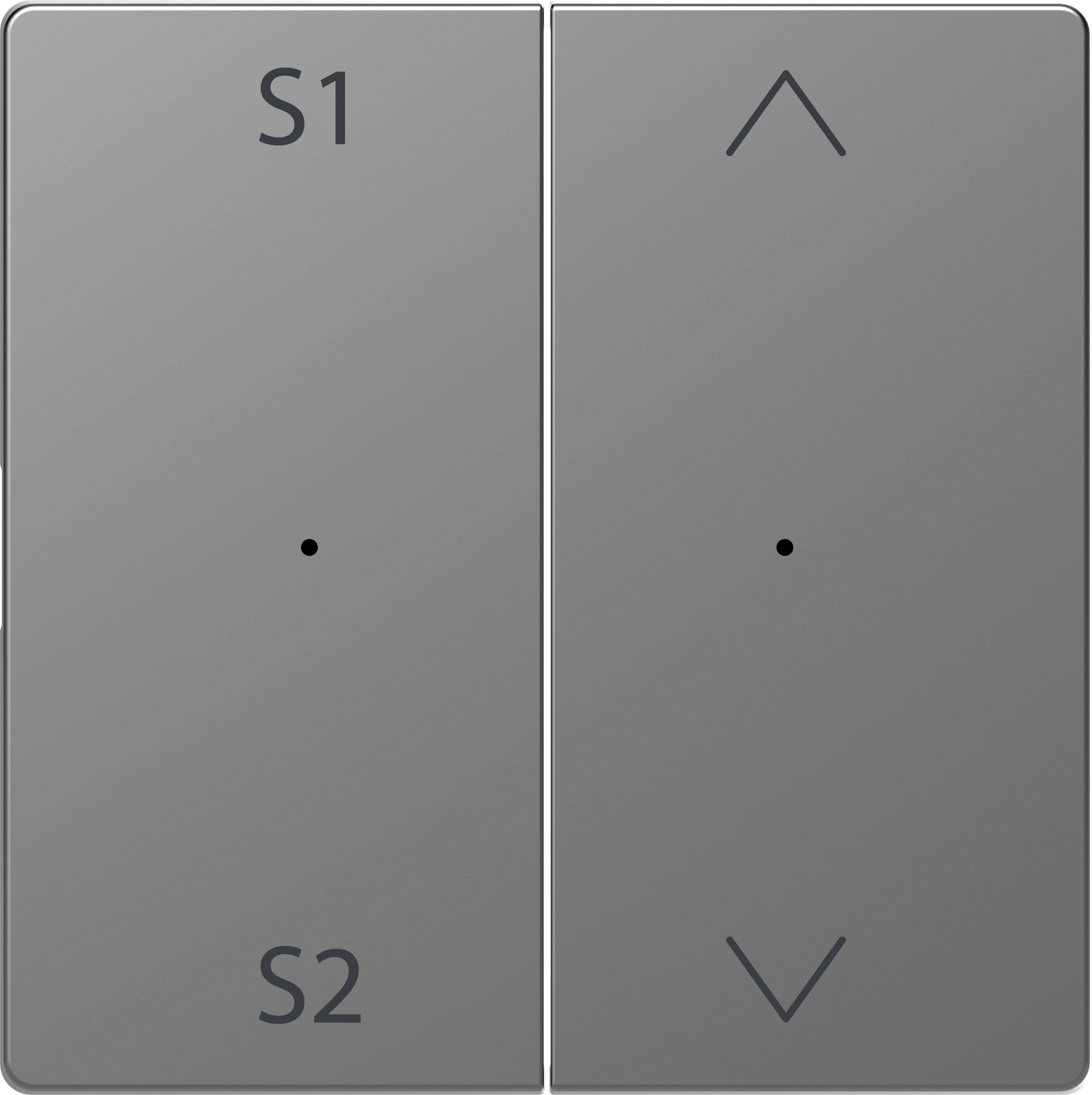 Deux touches grises avec les inscriptions 'S1' et 'S2'. 'S1' a un point au centre, 'S2' a un symbole de flèche vers le haut.