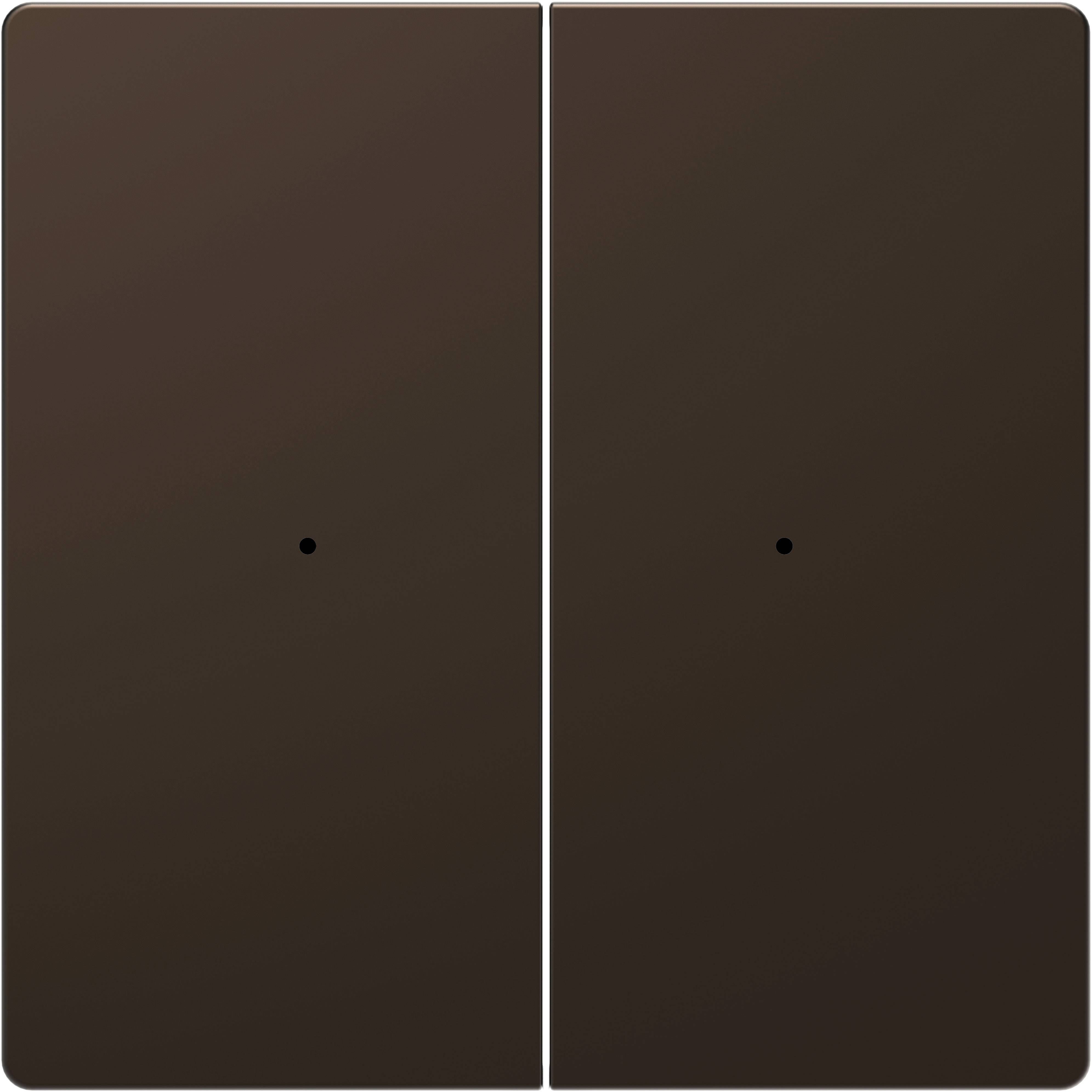 Deux surfaces rectangulaires brunes avec un petit point au centre de chacune. Design minimaliste sans autres détails.
