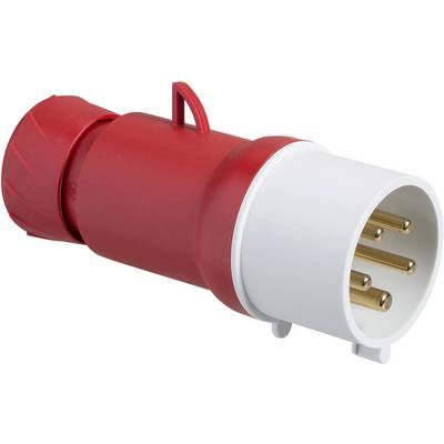 Fiche industrielle tripolaire rouge et blanche, adaptée aux applications à haute intensité dans les environnements industriels.