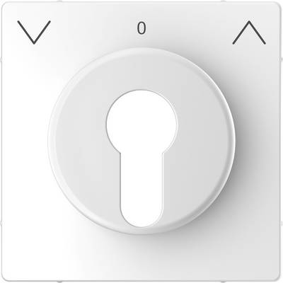 Interrupteur rotatif lumineux avec position neutre et deux flèches pointant vers le haut et vers le bas, sur une plaque rectangulaire blanche.