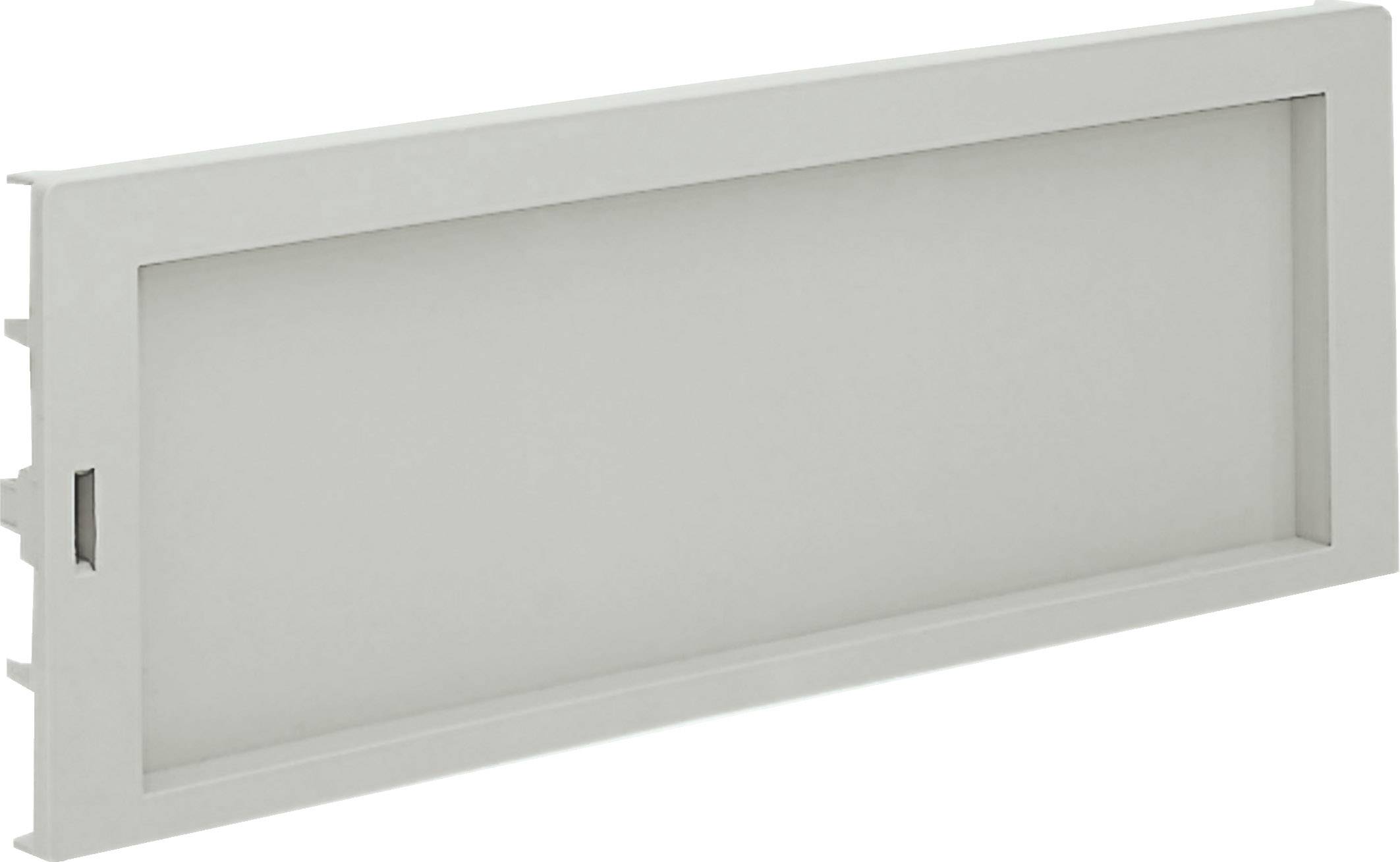 Grille de ventilation rectangulaire grise en plastique, avec des lamelles horizontales, adaptée aux échanges d'air dans les murs ou les portes.