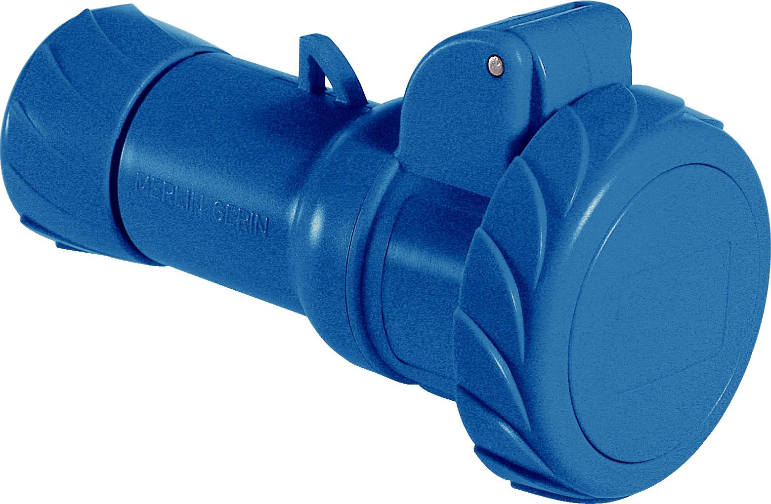 Un connecteur industriel bleu rotatif pour connexions électriques, adapté aux environnements robustes.