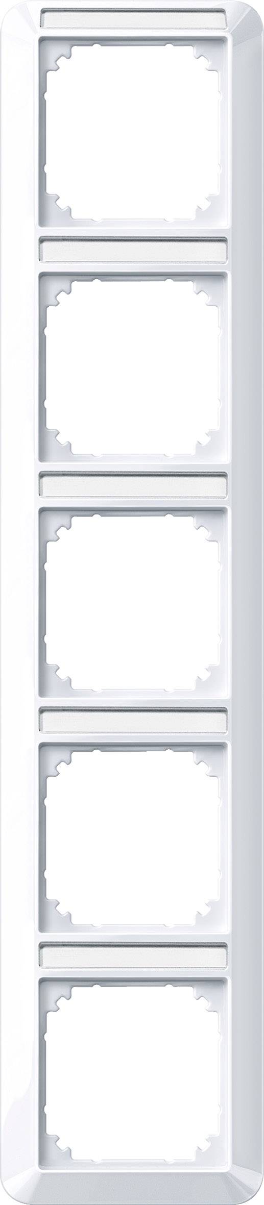 Cadre blanc et vide en plastique, comportant cinq ouvertures rectangulaires disposées verticalement.
