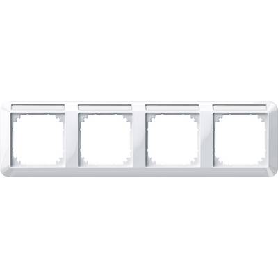 Cadre quadruple en plastique blanc pour le montage d'interrupteurs ou de prises murales.