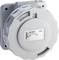 Prise électrique blanche, ronde, avec couvercle, adaptée pour 12h/40-50V, 32A et de classe de protection IP67.
