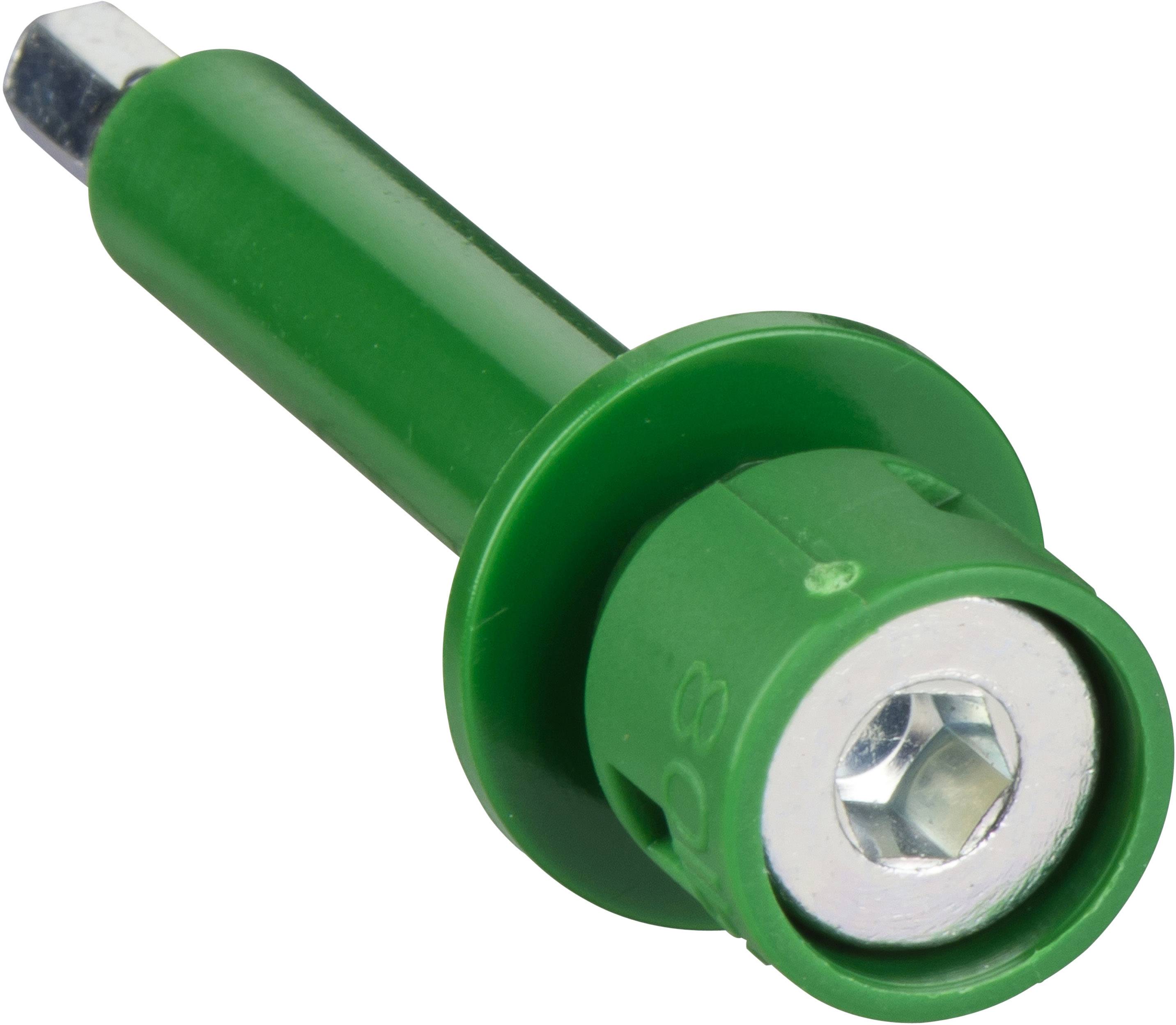 Embout de clé à douille vert avec ouverture hexagonale et insert métallique, adapté aux travaux de vissage manuels ou mécaniques.