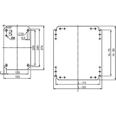 Dessin technique montrant les dimensions d'un objet rectangulaire avec des trous de vis et des indications spécifiques de longueur en millimètres.
