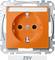 Une prise électrique orange avec inscription intégrée 'ZSV', encastrée dans un cadre métallique, probablement destinée à des fins de commutation spécifiques.