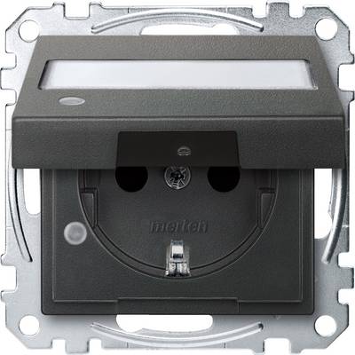 Une prise électrique grise avec un couvercle, montée dans un support métallique. Le couvercle peut se rabattre vers le haut.