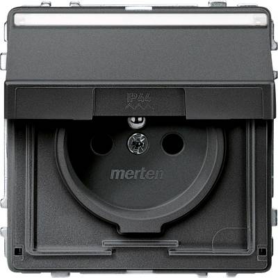 Une prise de courant avec terre à volet rabattable, grise, marquée 'IP44', adaptée pour une utilisation en extérieur ou dans des locaux humides.