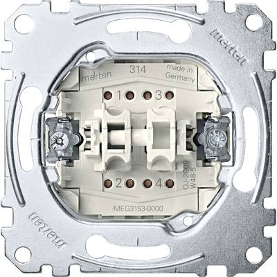 Mécanisme d'interrupteur lumière de Merten, numéro de modèle 314, avec bornes à vis, portant la mention "made in Germany", sans cache.