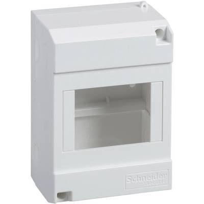Un boîtier en plastique blanc vide pour installations électriques, rectangulaire, avec une ouverture rectangulaire sur la façade.
