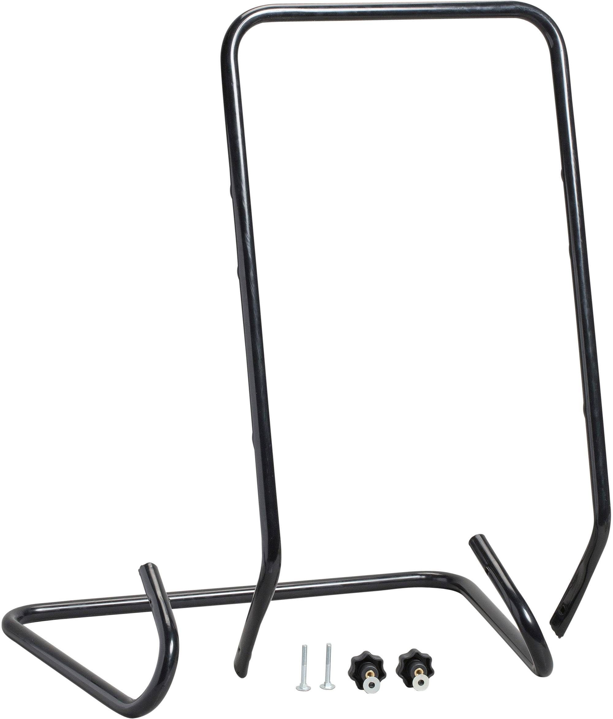 Support de vélo en métal noir pour montage, comprenant deux vis et deux écrous pour la fixation.