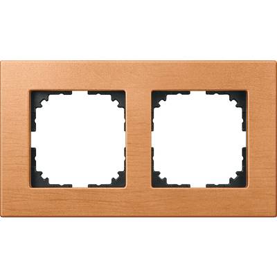 Cadre double en imitation bois pour le montage de deux interrupteurs ou prises de courant, forme rectangulaire, décoration neutre.