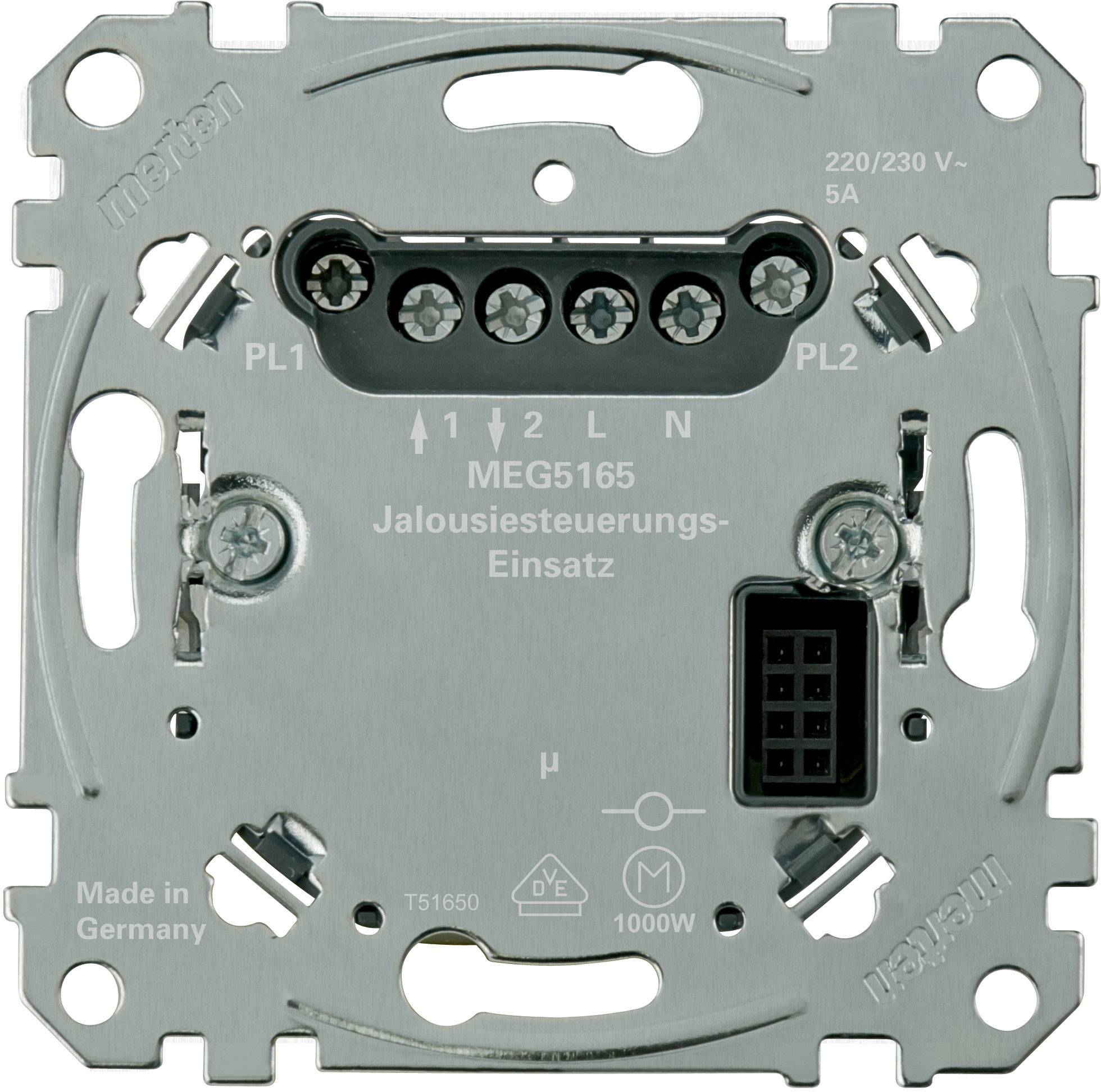 Metzler MEG5165 Module de commande de store vénitien pour 230V, 5A. Comprend des bornes à vis et des connexions E/S. Fabriqué en Allemagne.