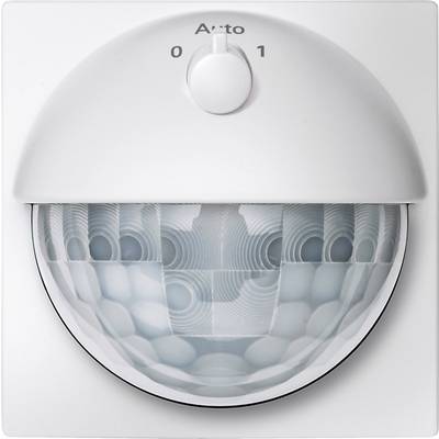 Détecteur de mouvement dans un boîtier blanc avec un bouton de réglage en haut, marqué '0' et '1'.