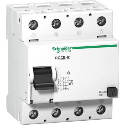 Disjoncteur différentiel (DDR) de Schneider Electric avec bouton de test, utilisé pour prévenir les accidents électriques.