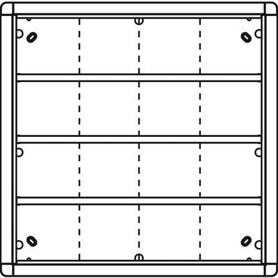 Représentation d'une étagère verticale avec cinq tablettes uniformément réparties et de nombreux points de fixation sur les côtés.