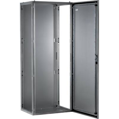 Un placard métallique ouvert et vide, avec une porte pivotante sur le côté droit. Adapté au rangement d'équipements techniques.