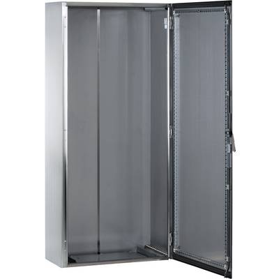 Armoire métallique avec porte ouverte, montrant un intérieur vide. La porte dispose de fentes de ventilation. Usage non spécifié ou fonction indéterminée.