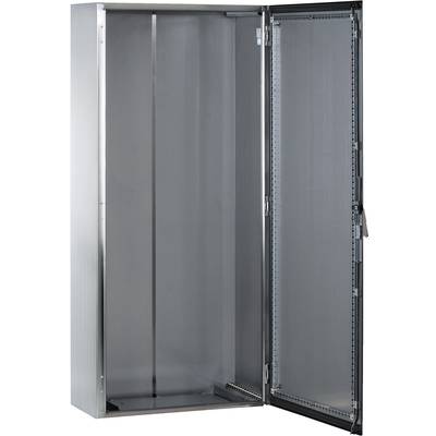 Armoire métallique avec porte ouverte montrant un compartiment intérieur vide, adapté au rangement d'appareils ou d'outils.