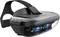 Un casque de réalité virtuelle noir avec une visière transparente affichant des hologrammes. Il est équipé de sangles réglables et de boutons latéraux.