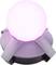 Une lampe décorative futuriste avec un globe supérieur rose lumineux reposant sur un socle gris en forme d'étoile.
