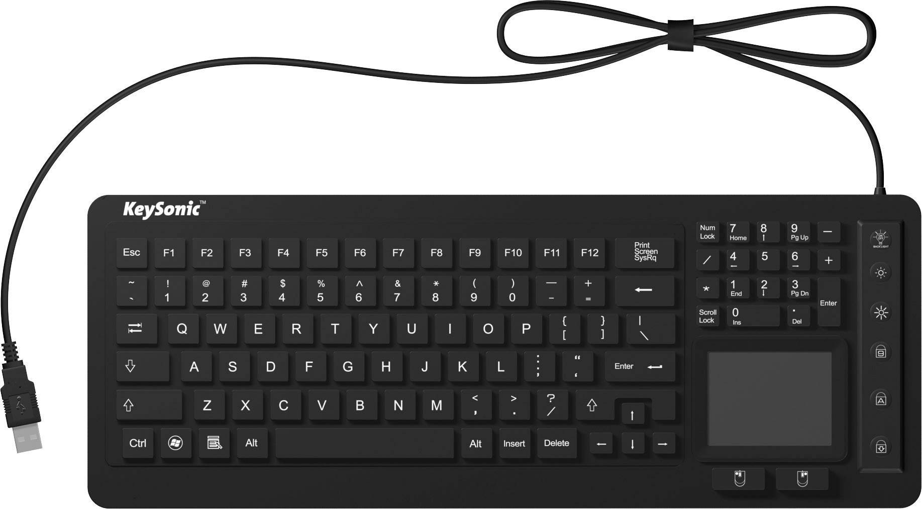 Clavier Keysonic KSK-6231 INEL (US) noir membrane en silicone, étanche (IPX7), éclairé, pavé tactile intégré, boutons de-0