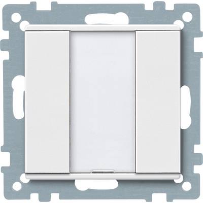 Un simple interrupteur blanc devant un cadre métallique gris, prêt à être installé.