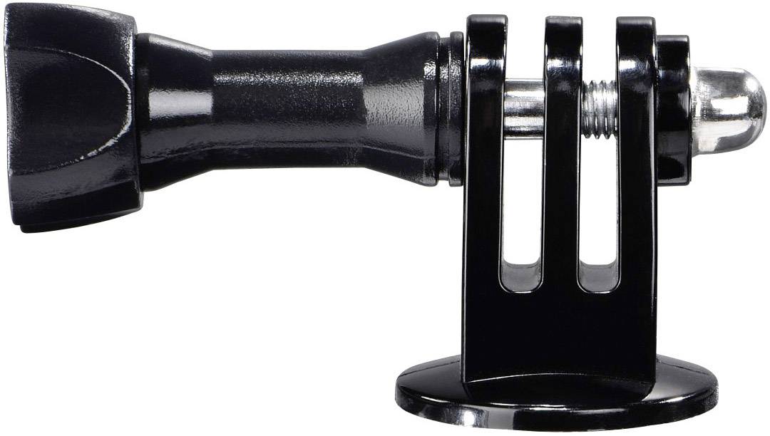 Adaptateur noir pour caméra d'action, avec socle plat pour montage, fermeture à vis latérale.