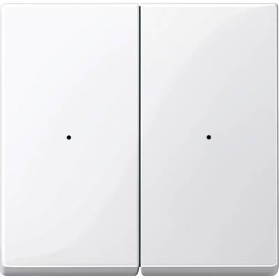Deux interrupteurs muraux blancs côte à côte, symétriques et minimalistes, sans marquage ou indication de fonction apparent.