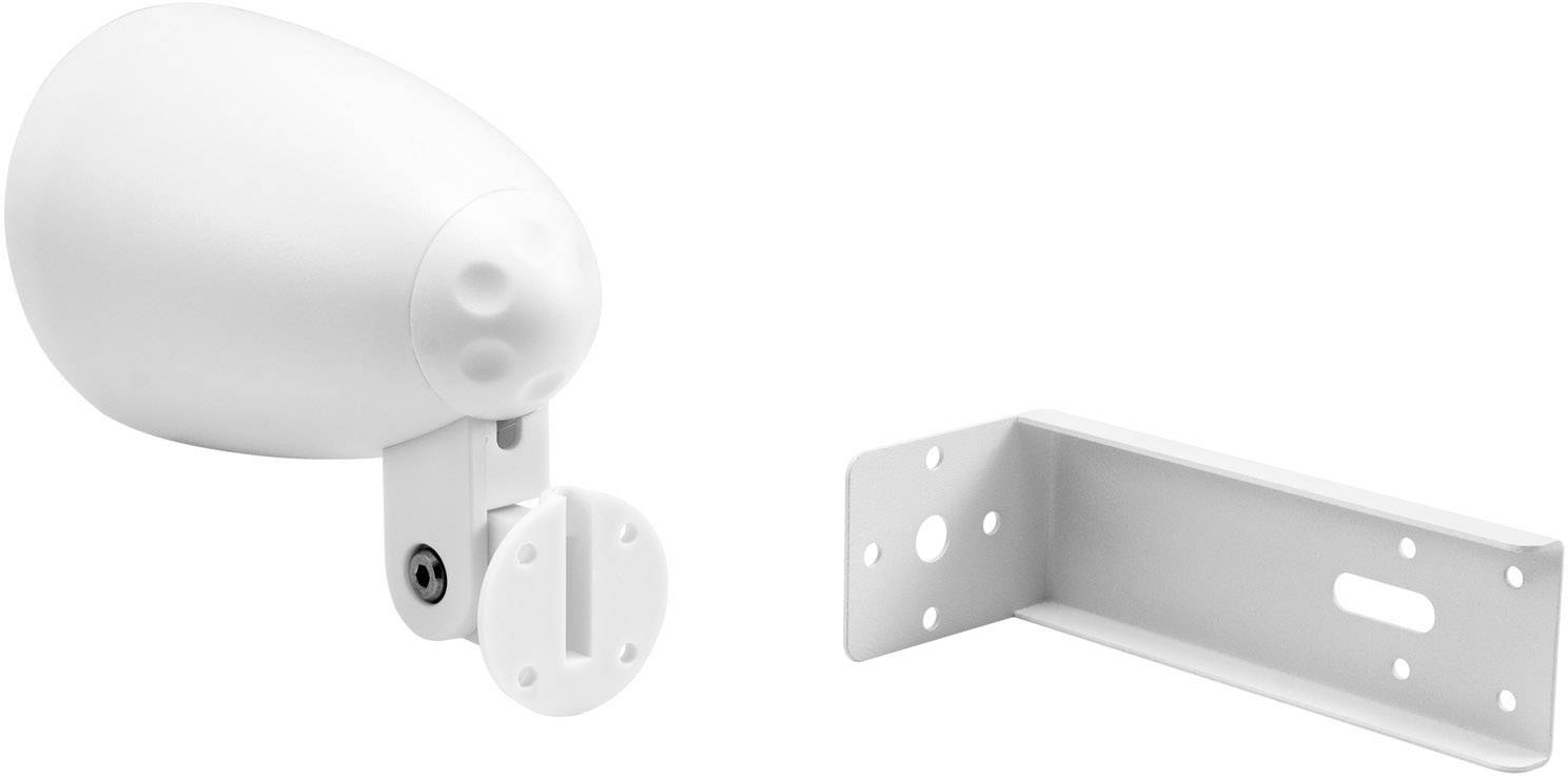 Capteur de caméra de surveillance blanc avec support séparé, adapté pour un montage mural, conçu pour sécuriser les espaces intérieurs et extérieurs.