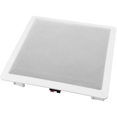 Un couvercle blanc carré pour entrée d'air ou grille de haut-parleur, avec des trous fins et un petit interrupteur ou connecteur sur le bord.