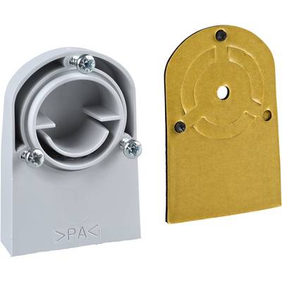 Support mural en plastique blanc et plaque de fixation jaune avec trous de vis, pour la fixation de composants au mur.