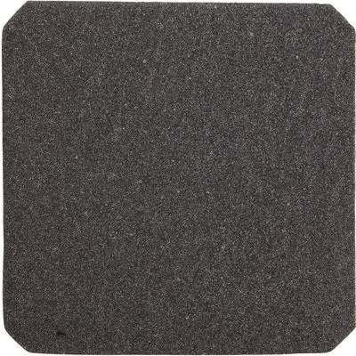 Un morceau rectangulaire de papier de verre sombre aux bords légèrement arrondis, présentant une texture finement granulée.
