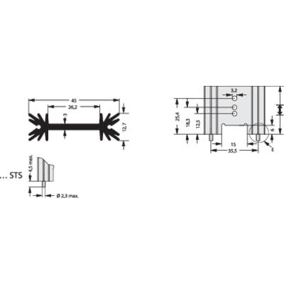 Dessin technique d'un composant avec dimensions : largeur 10,2 mm, hauteur 7,5 mm. Des vues détaillées montrent les options de connexion.