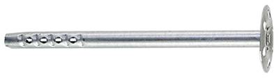 Un goujon long à large tête, adapté pour la fixation des matériaux isolants sur les murs. Surface brillante avec plusieurs encoches.