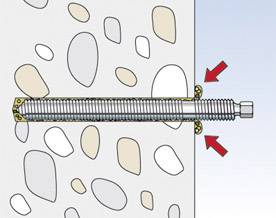 Photo d'exemple d'un boulon dans un mur avec des flèches indiquant l'extension.