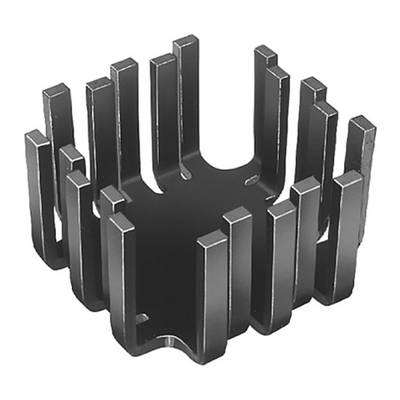 Un dissipateur thermique noir avec plusieurs ailettes verticales pour l'évacuation de la chaleur.