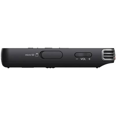 Dictaphone avec emplacement pour carte micro-SD et contrôle du volume.