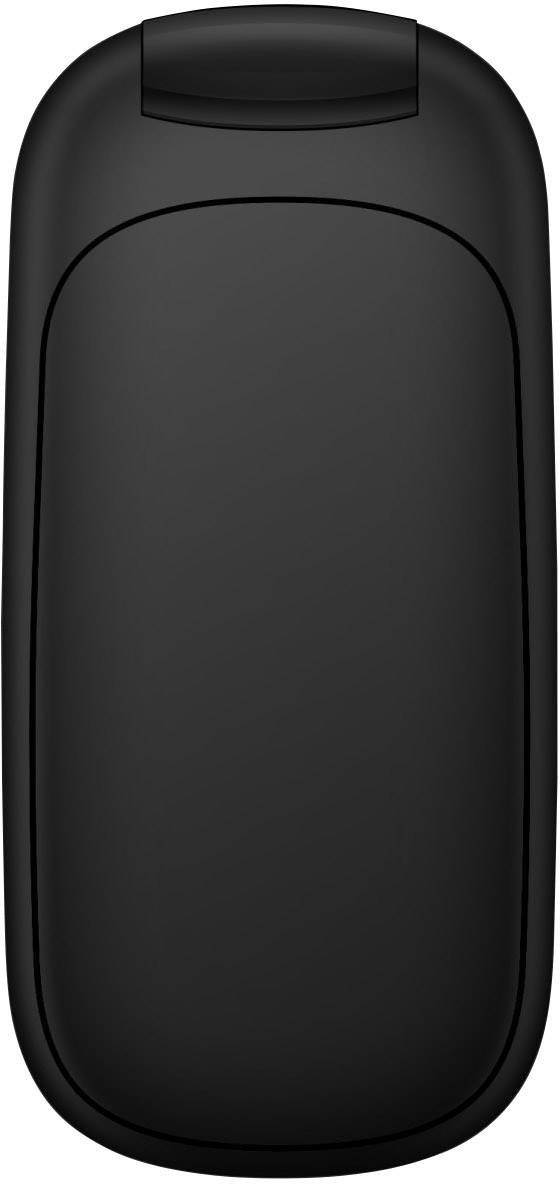 Souris d'ordinateur noire vue de dessus, design épuré sans boutons ou câbles apparents.