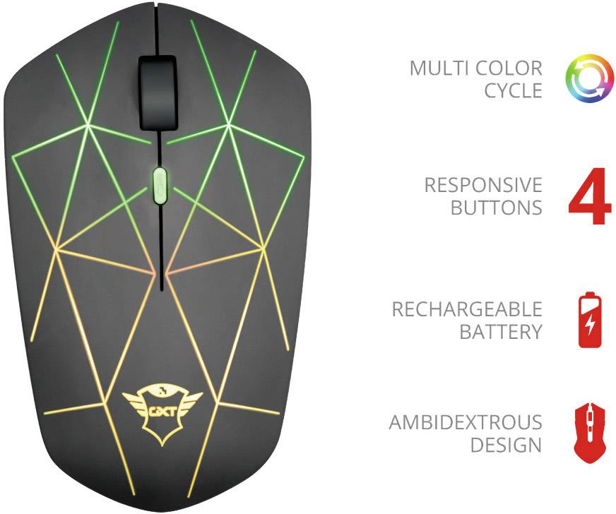 Trust GXT117 Strike Souris de gaming radio optique noir 6 Boutons 1400 dpi éclairé, rechargeable-1
