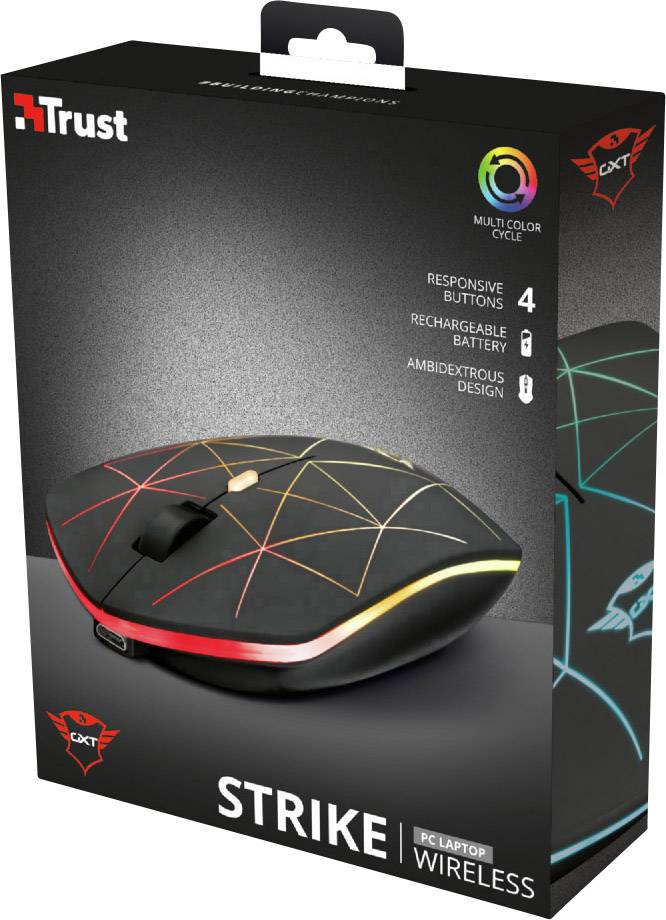 Trust GXT117 Strike Souris de gaming radio optique noir 6 Boutons 1400 dpi éclairé, rechargeable-3