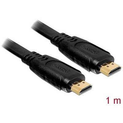 Câble HDMI noir, longueur de 1 mètre, avec deux connecteurs aux extrémités, pour connexions audio et vidéo.