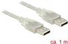 Delock Câble USB USB 2.0 USB-A mâle, USB-A mâle 1.00 m transparent avec noyau en ferrite 83887