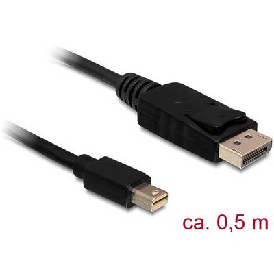'Câble noir avec connecteurs Mini-DisplayPort et DisplayPort standard, longueur d'environ 0,5 mètre.'