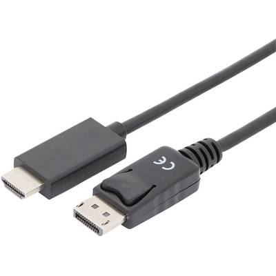 Un câble noir avec un connecteur HDMI d'un côté et un connecteur DisplayPort de l'autre, pour la transmission audiovisuelle.